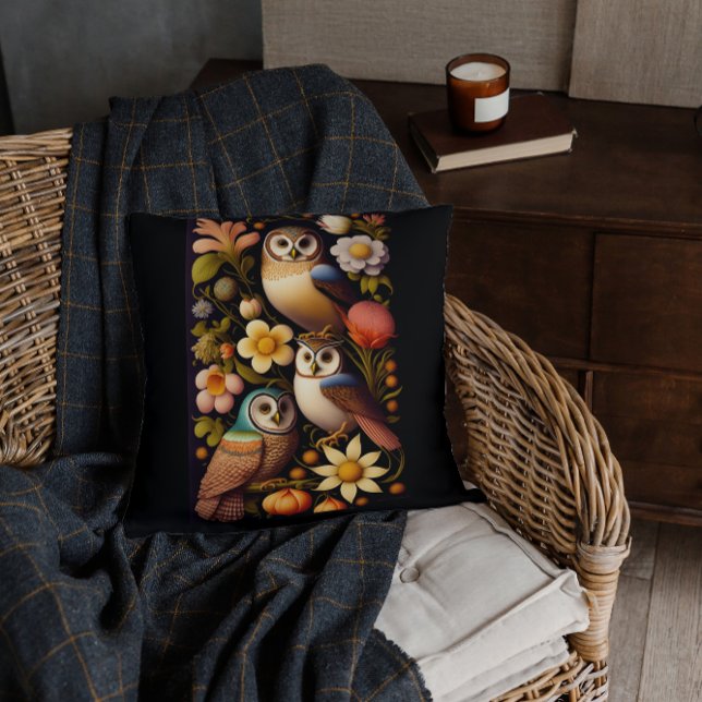 Owls & Flowers | Modern Haeckel    Throw Pillow (Creator Uploaded)