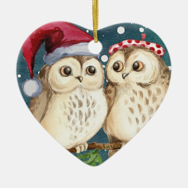 Owls heart Christmas ornament decoration (Front)