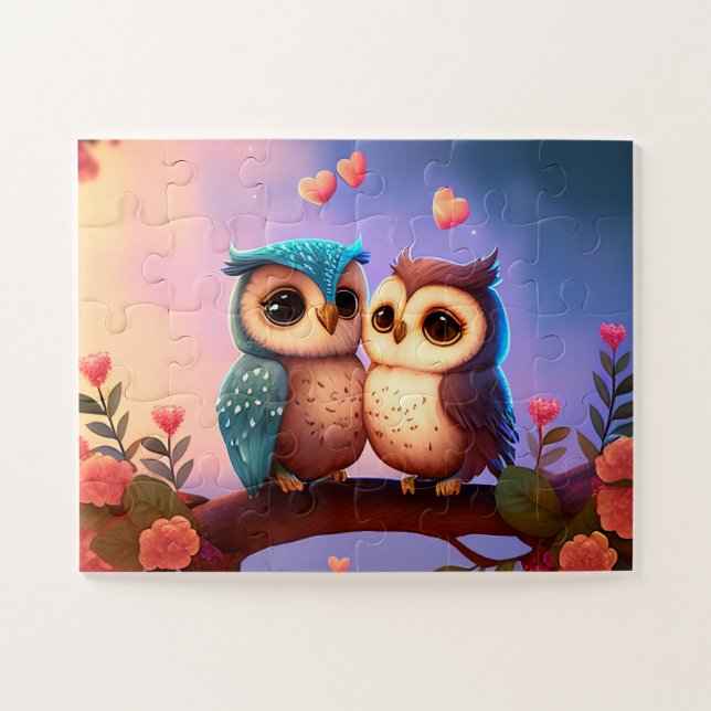 Owls, Hearts and Flowers Jigsaw Puzzle (Horizontal)