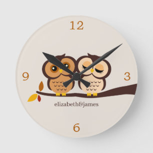 Owls in Autumn Round Clock
