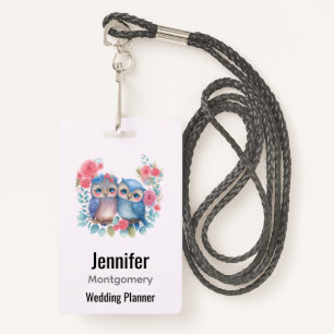 Owls in Love Sitting on a Tree Branch Badge