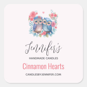 Owls in Love Sitting on a Tree Branch Candle Biz Square Sticker