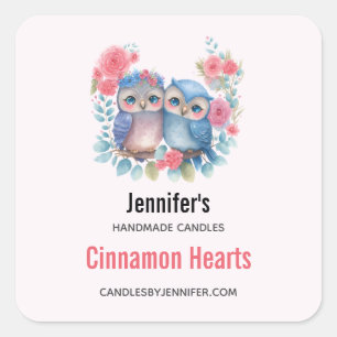 Owls in Love Sitting on a Tree Branch Candle Biz Square Sticker