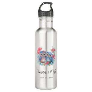 Owls in Love Sitting on a Tree Branch Wedding 710 Ml Water Bottle