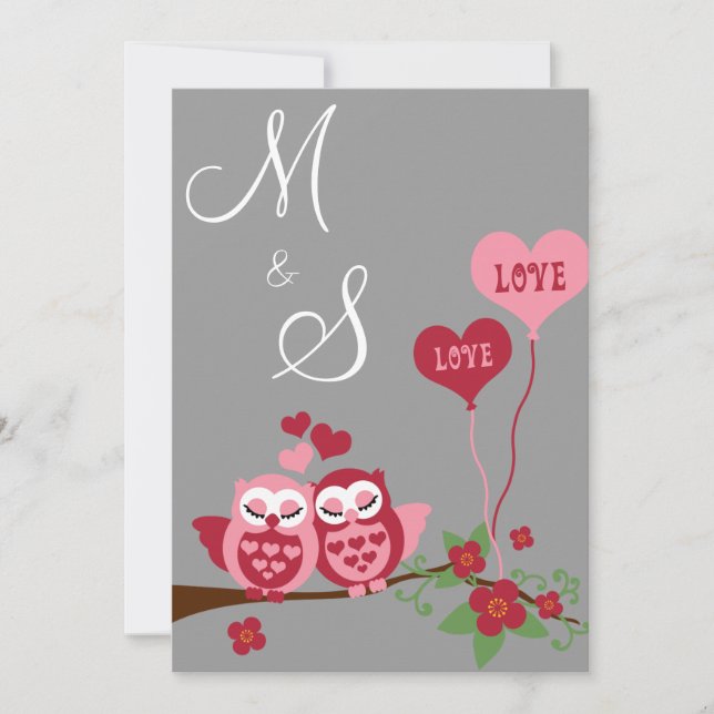 Owls in Love Wedding Invitation (Front)