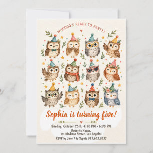 Owls in Party Hats Owl Birthday Invitation