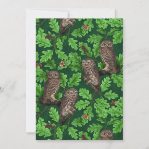 Owls in the forest on dark green