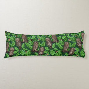 Owls in the forest on dark green body pillow