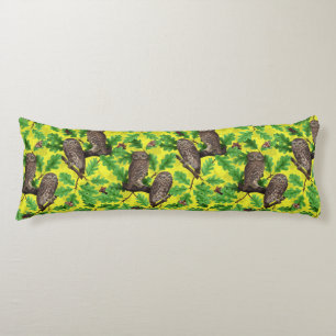 Owls in the Forest on lemon yellow Body Pillow