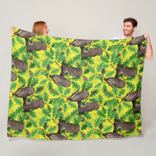 Owls in the Forest on lemon yellow Fleece Blanket