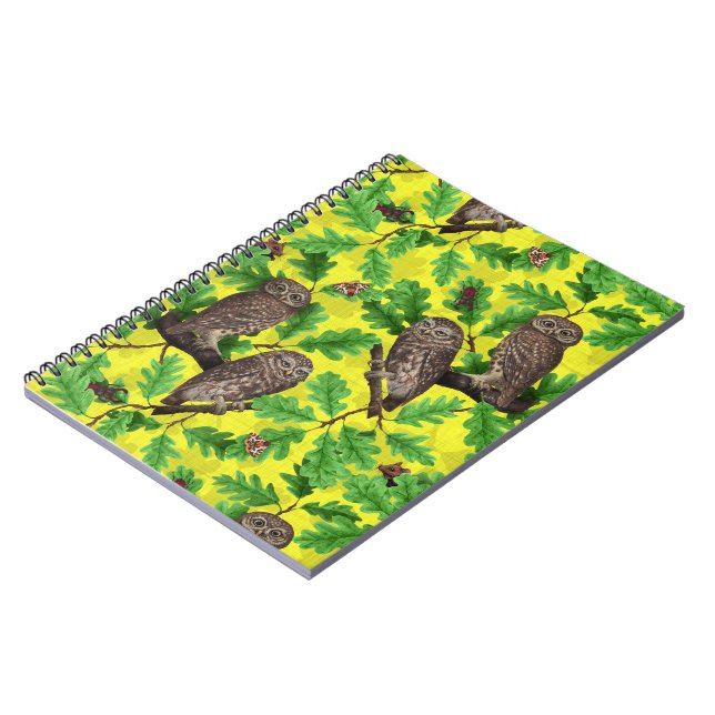 Owls in the Forest on lemon yellow Notebook (Left Side)