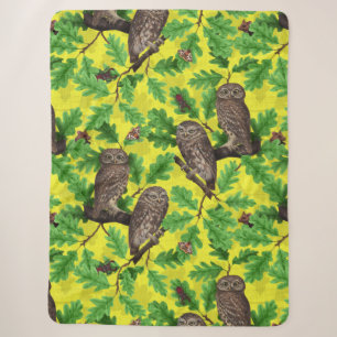 Owls in the Forest on lemon yellow Sherpa Blanket