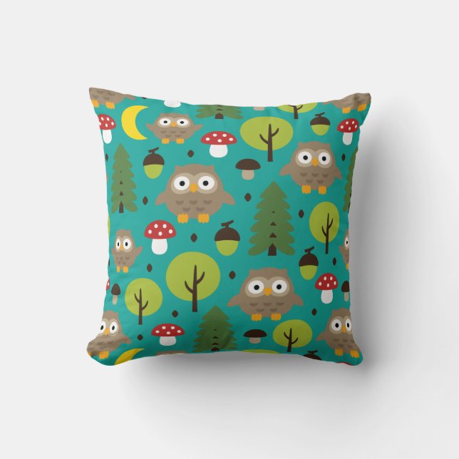 Owls In The Forest Throw Pillow (Front)