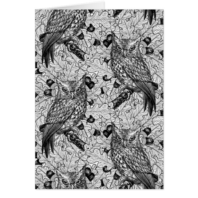 Owls in the oak tree, black and white (Front)