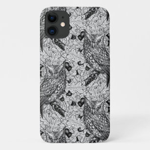 Owls in the oak tree, black and white Case-Mate iPhone case