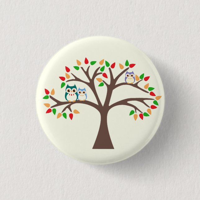 Owls in Tree 1 Inch Round Button (Front)