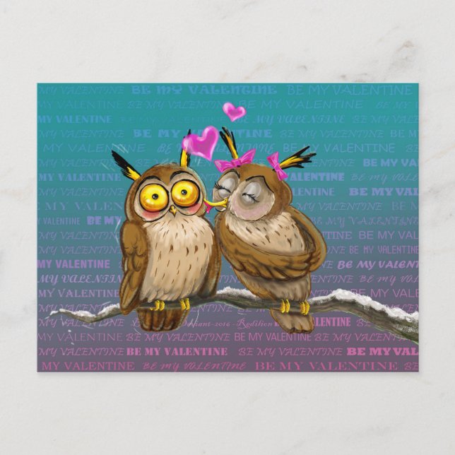 Owls Kiss Postcard (Front)