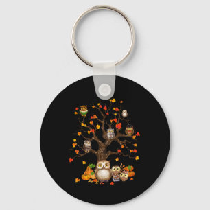 Owls Leaves Tree Fall Autumn Pumpkin Halloween Owl Keychain