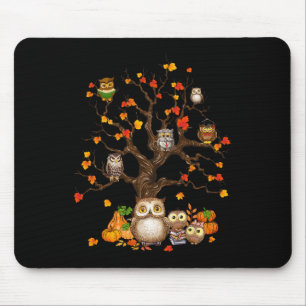 Owls Leaves Tree Fall Autumn Pumpkin Halloween Owl Mouse Pad