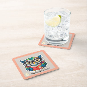 "Owl's Literary Delight" Paper Coaster