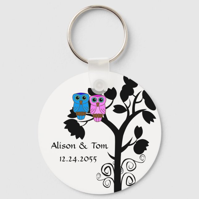 Owls - Love Bird Wedding Favours Keychain (Front)