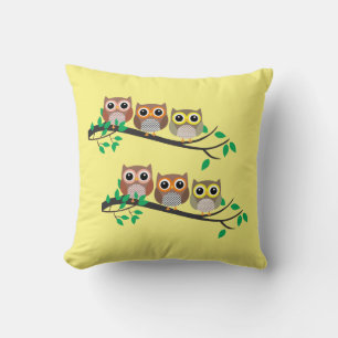 Owls On Tree Limb Cute Funny Birds Animals  Throw Pillow