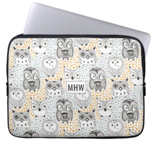 Owls Pattern custom monogram laptop sleeves
