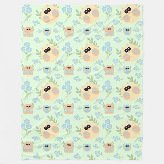 owls pattern fleece blanket (Front)