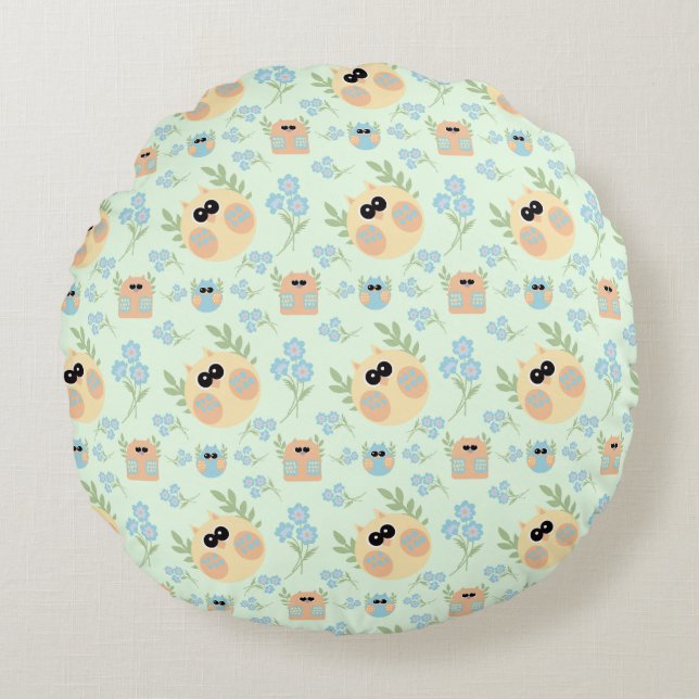owls pattern round pillow (Front)