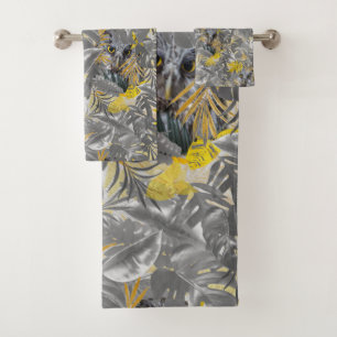 Owls, peeping, through, grey, & yellow, leaves bath towel set