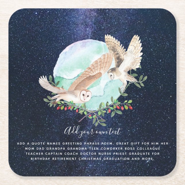 OWLS Personalized Square Paper Coaster (Front)