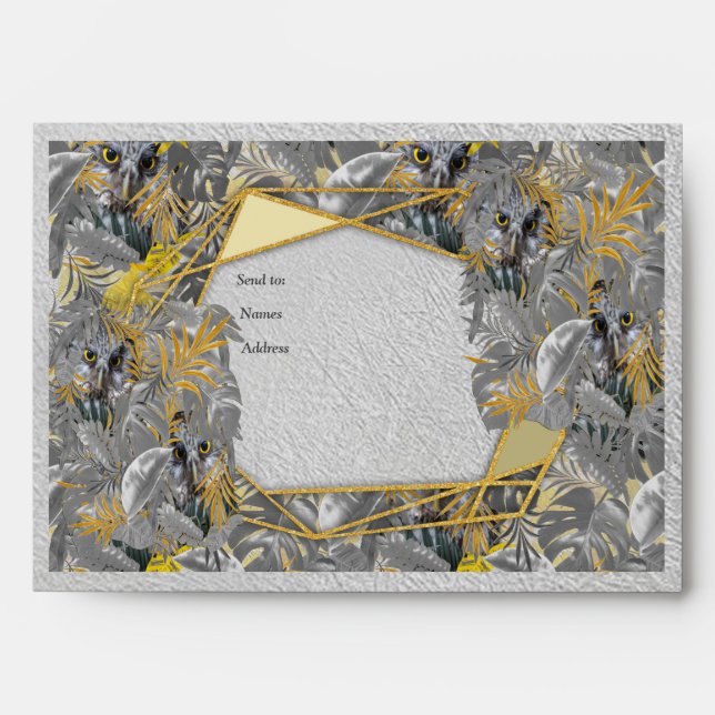 Owls - Plant leaves in Grey /Yellow 2021 colours Envelope (Front)