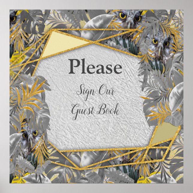 Owls - Plant leaves in Grey /Yellow 2021 colours Poster (Front)