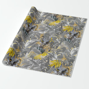 Owls - Plant leaves in Grey /Yellow 2021 colours Wrapping Paper