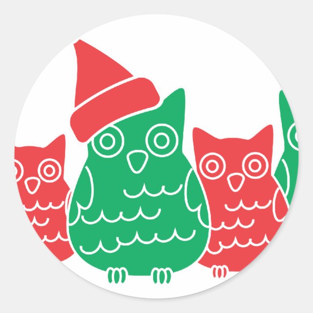 Owls Red and Green Classic Round Sticker (Front)