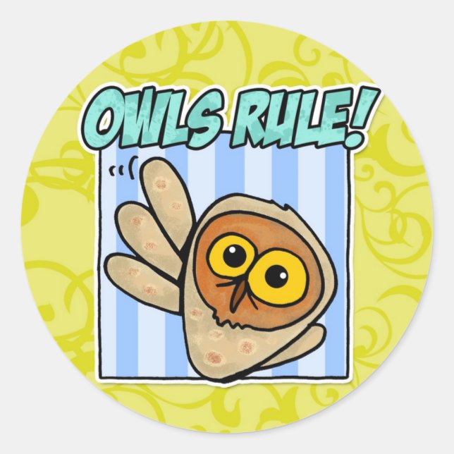 owls rule classic round sticker (Front)