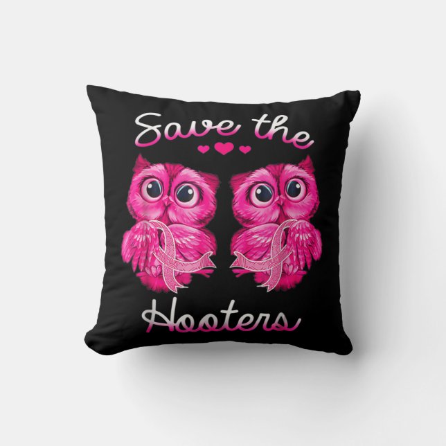 Owls Save A Hooters Pink Ribbon Breast Cancer Gift Throw Pillow (Front)