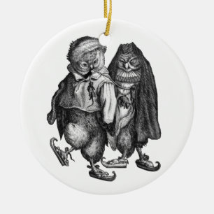 owls skating vintage ceramic ornament