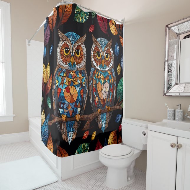 Owls Stained Glass Mosaic bathroom (In Situ)