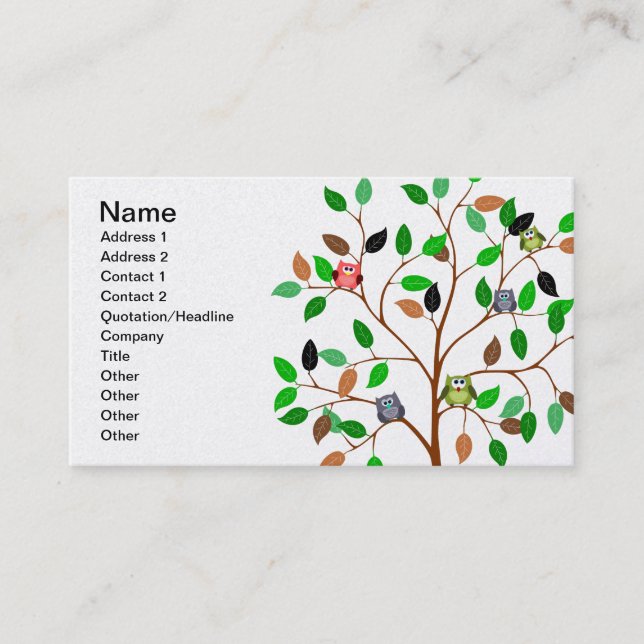 owls tree branches birds leaf park pattern office business card (Front)