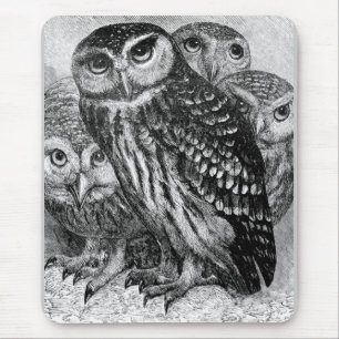 Owls, vintage engraving mouse pad