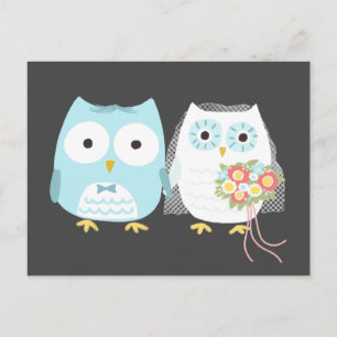Owls Wedding Bride and Groom Cute Couple Postcard