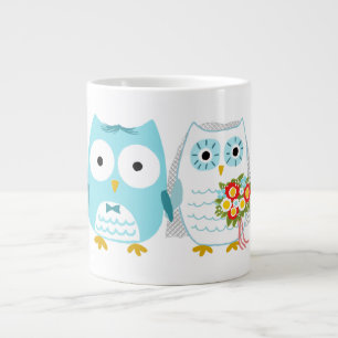 Owls Wedding Bride and Groom Newlywed Couple Large Coffee Mug