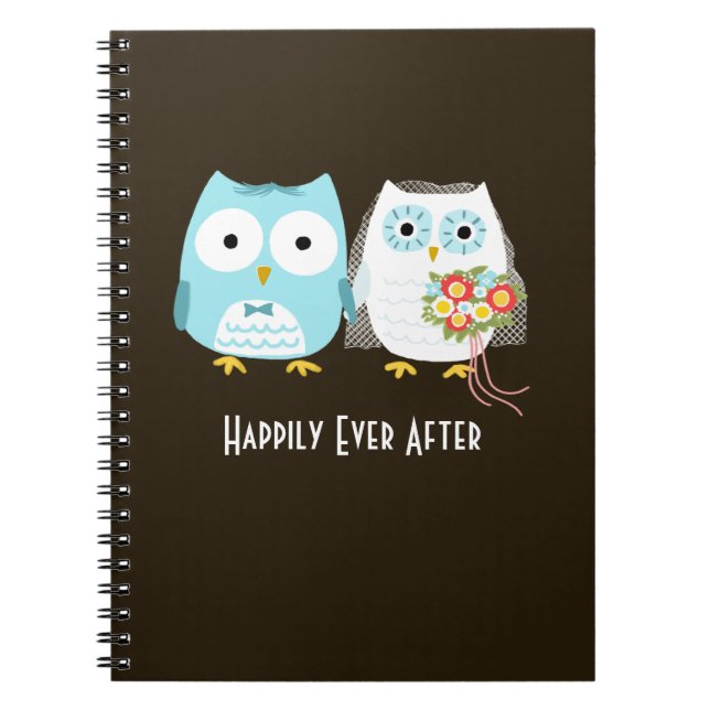 Owls Wedding - Bride and Groom with Custom Text Notebook (Front)