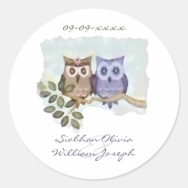 Owls Wedding Classic Round Sticker (Front)