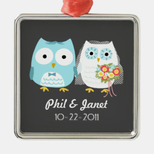 Owls Wedding Couple - Adorable Bride and Groom Metal Ornament