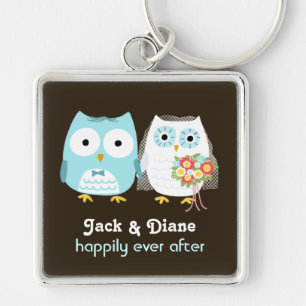 Owls Wedding Couple - Cute Bride and Groom Keychain