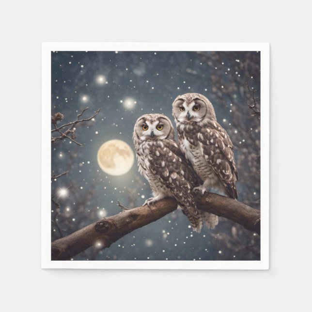 Owls With Full Moon Napkin (Front)