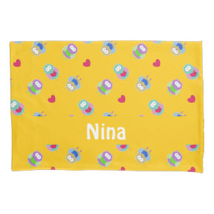 Owls with hearts on orange  pillowcase