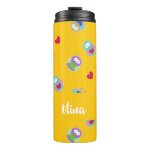 Owls with hearts on orange thermal tumbler